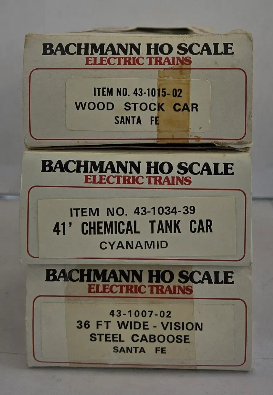 Bachmann HO Scale Santa Fe Freight Cars Lot –Stock Car Tank Car Caboose w/ Boxes